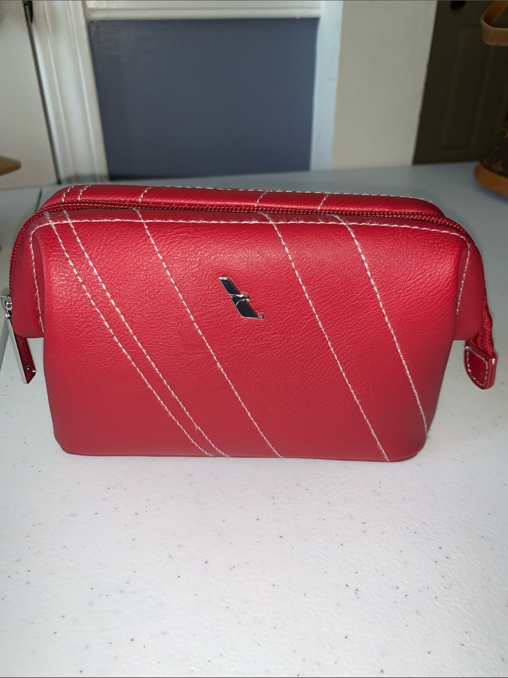 American Airlines AA toiletry cosmetic bag brand new red with white stitching